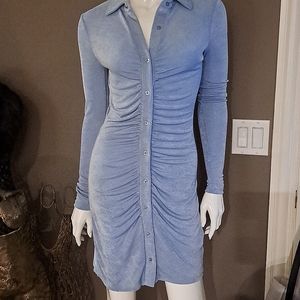Cotton On Pale Blue Long Sleeve Ruched Button-Front Dress
